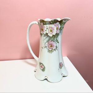 Vintage pastel ornate floral pitcher vase